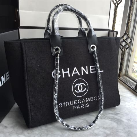 chanel black canvas tote|chanel shopping tote price.